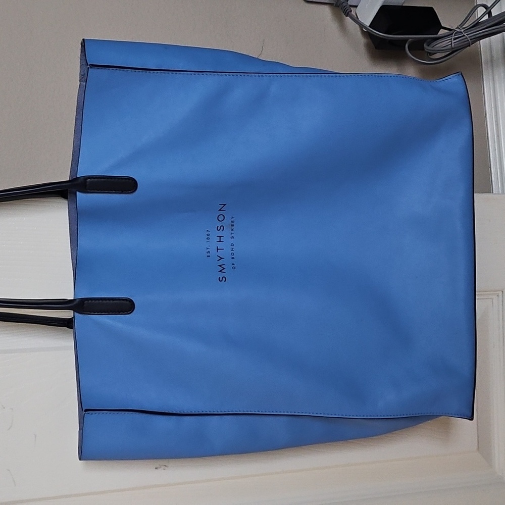 Smythson Blue and Black Leather Totes